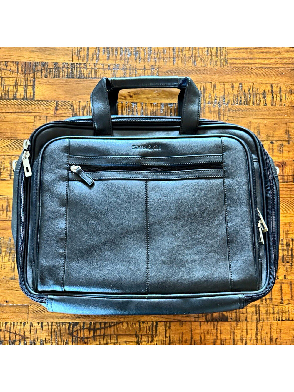 Samsonite Black Leather Padded Briefcase for 15.6in Laptop, Universal